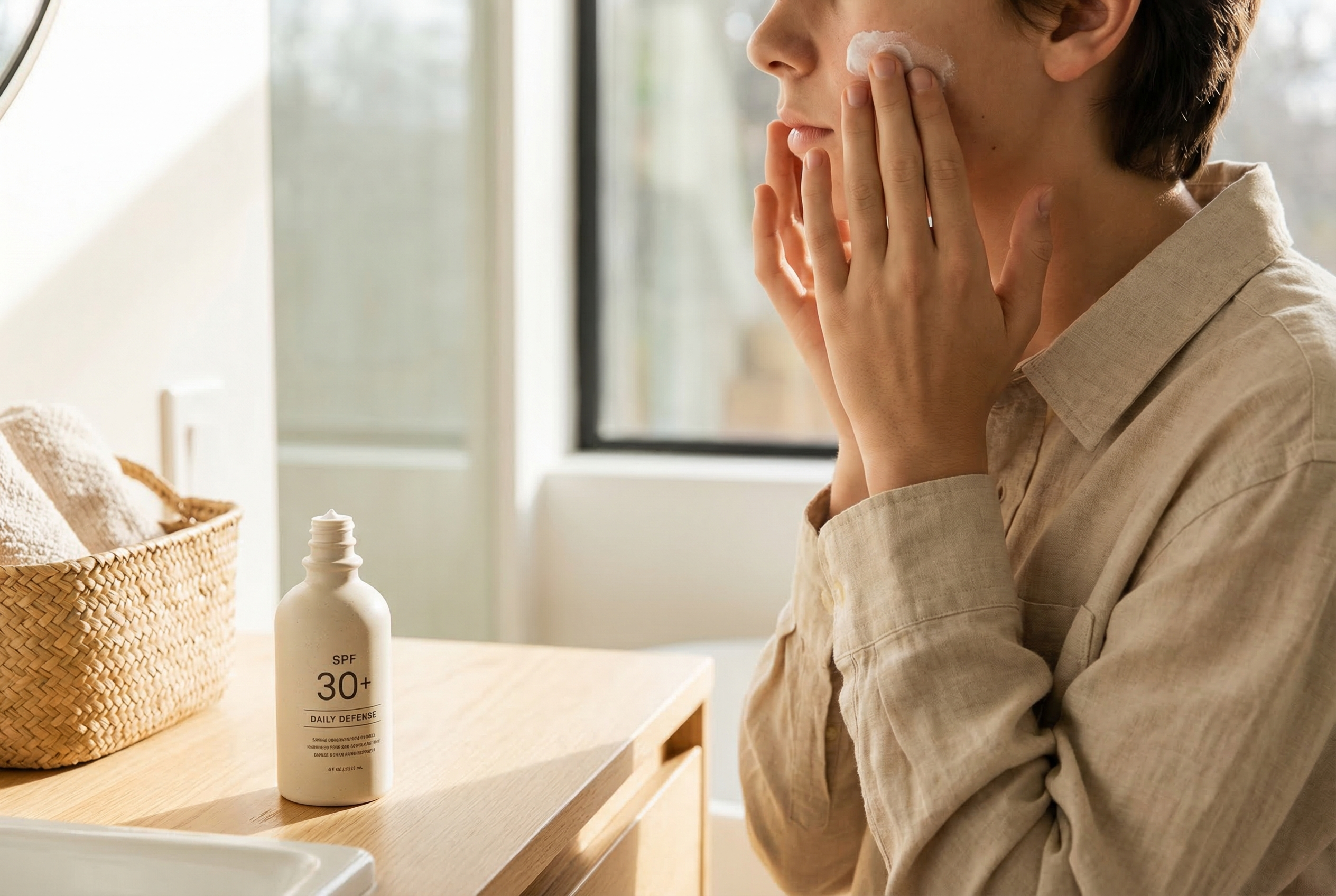 Teen applying sunscreen as part of an acne scar prevention routine
