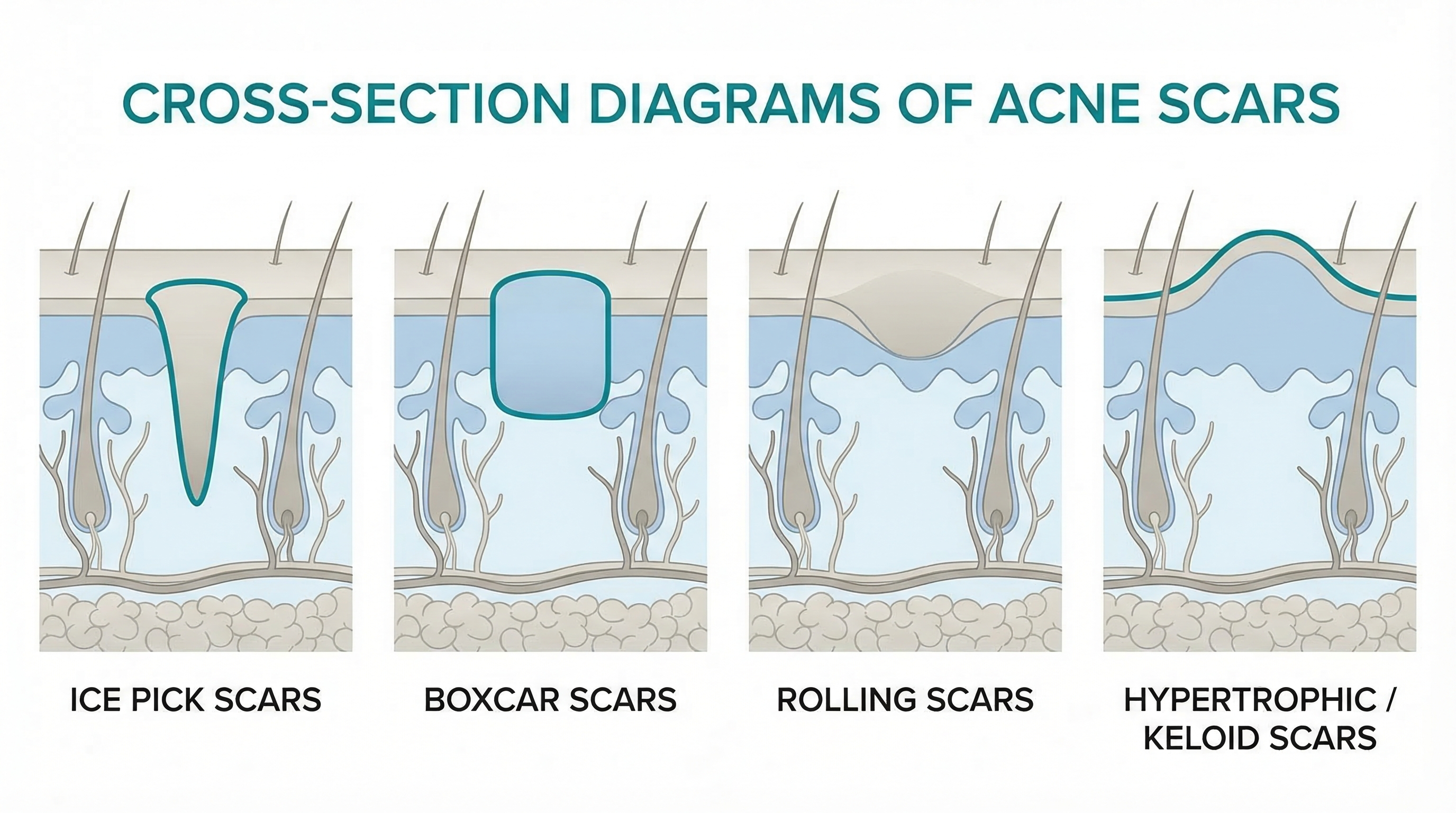 Before and after timeline showing gradual improvement of teen acne scars over several months