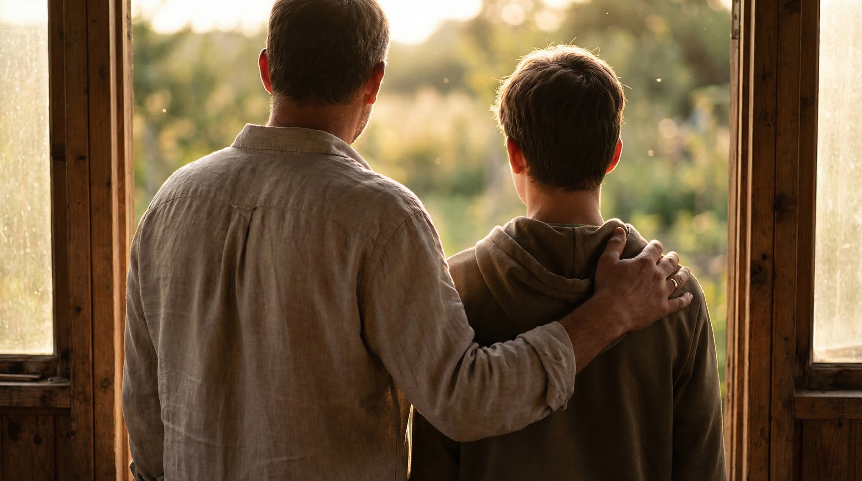 Parent comforting a teenager sitting on a bed in a supportive conversation